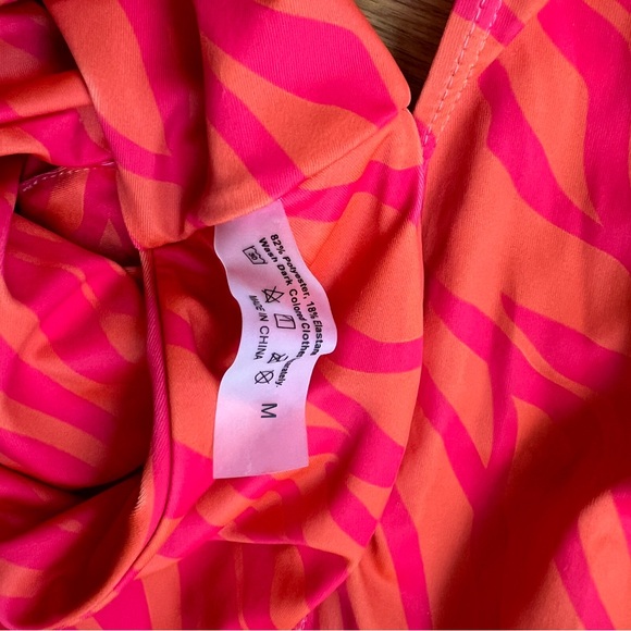 Shein NWOT Orange & Pink Tiger Stripe Bikini Swimsuit Set women's size medium - Picture 6 of 8